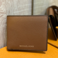 MICHAEL KORS HARRISON SAFFIANO LEATHER BILLFOLD WALLET WITH COIN POCKET BROWN LUGGAGE 36S4LHRF3L