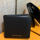 MICHAEL KORS HARRISON CROSSGRAIN LEATHER BILLFOLD WALLET WITH COIN POCKET 36U9LHRF3L BLACK SAFFIANO