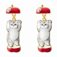 MOFUSAND FROM JAPAN SWINGING CLIP-ON EARRINGS - APPLE CAT