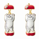 MOFUSAND FROM JAPAN SWINGING CLIP-ON EARRINGS - APPLE CAT
