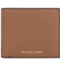 MICHAEL KORS HARRISON SAFFIANO LEATHER BILLFOLD WALLET WITH COIN POCKET BROWN LUGGAGE 36S4LHRF3L