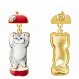 MOFUSAND FROM JAPAN SWINGING CLIP-ON EARRINGS - APPLE CAT