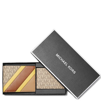 BOXED MICHAEL KORS LOGO AND FAUX LEATHER STRIPE WALLET WITH PASSCASE GIFT SET 36R3LGFF1U YELLOW