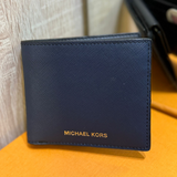 MICHAEL KORS HARRISON CROSSGRAIN LEATHER BILLFOLD WALLET WITH COIN POCKET NAVY BLUE 36U9LHRF3L