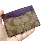 COACH CARD CASE IN SIGNATURE CANVAS IM/KHAKI/BOYSENBERRY 63279