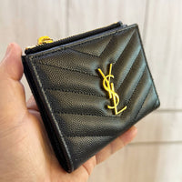 SAINT LAURENT BI FOLD SMALL WALLET CAVIAR BLACK 575879 ZIP