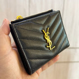 SAINT LAURENT BI FOLD SMALL WALLET CAVIAR BLACK 575879 ZIP