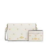 COACH BOXED ANNA FOLDOVER CLUTCH CROSSBODY BAG AND CARD CASE SET WITH STAR PRINT CX182