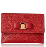FERRAGAMO CARD HOLDER VARA RIBBON  CALF LEATHER RED