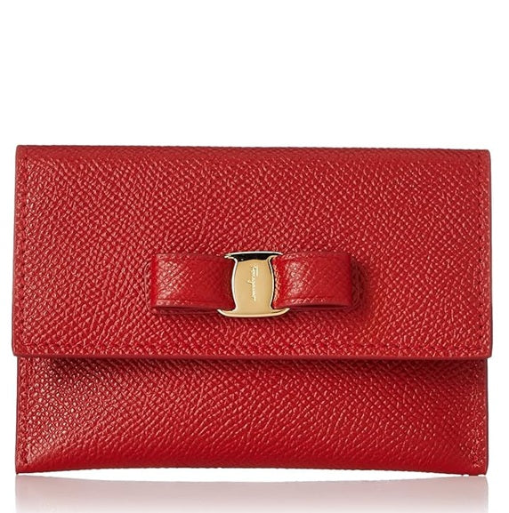 FERRAGAMO CARD HOLDER VARA RIBBON  CALF LEATHER RED