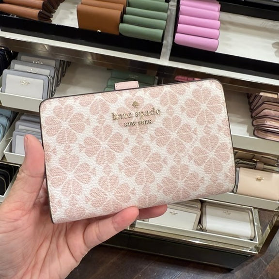KATE SPADE FLOWER FLORAL PVC MEDIUM COMPACT BIFOLD WALLET KG488 PINK