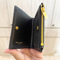SAINT LAURENT BI FOLD SMALL WALLET CAVIAR BLACK 575879 ZIP