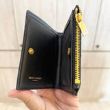 SAINT LAURENT BI FOLD SMALL WALLET CAVIAR BLACK 575879 ZIP