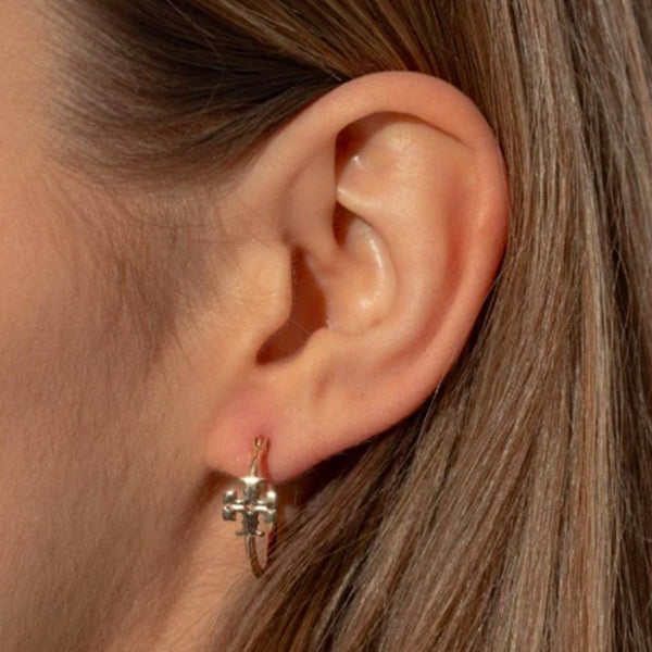 TORY BURCH HOOP CIRCLE LOGO DROP EARRINGS 136067 SILVER