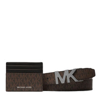 MICHAEL KORS SIGNATURE LOGO CARD CASE AND BELT GIFT SET BROWN/BLACK 36S4LGFY6B