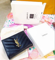 SAINT LAURENT BI FOLD SMALL WALLET CAVIAR BLACK 575879 ZIP