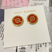 TORY BURCH MILLER STUD EARRINGS 88333  ENAMEL CIRCLE GOLDEN RED