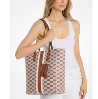 MICHAEL KORS  2IN-ONE VINCENT LARGE LOGO JACQUARD TOTE BAG WITH CARD CASE 35R5S2VT7J BROWN