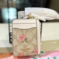 COACH ZIP CARD CASE IN SIGNATURE CANVAS WITH FLOWER FLORAL PRINT CR971