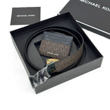 MICHAEL KORS SIGNATURE LOGO CARD CASE AND BELT GIFT SET BROWN/BLACK 36S4LGFY6B