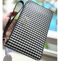 KATE SPADE LUCY L-ZIP JAZZY GINGHAM MEDIUM WRISTLET KD746 BLACK MULTI