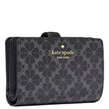KATE SPADE FLOWER FLORAL PVC MEDIUM COMPACT BIFOLD WALLET KN755 BLACK