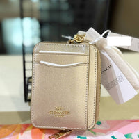 COACH ZIP CARD CASE SIGNATURE CANVAS CW890 GOLDEN