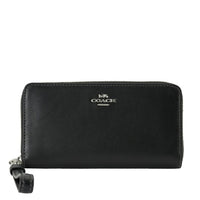 COACH LONG ZIP AROUND WALLET LARGE WRISTLET CR623 SILVER BLACK LEATHER