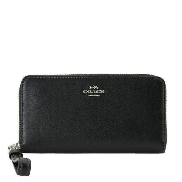 COACH LONG ZIP AROUND WALLET LARGE WRISTLET CR623 SILVER BLACK LEATHER