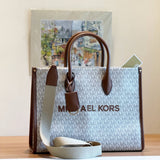 MICHAEL KORS MIRELLA MEDIUM SIGNATURE LOGO TOTE BAG 35R5G7ZT2B VANILLA