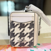 COACH ZIP CARD CASE WITH HOUNDSTOOTH PRINT SILVER/CREAM/BLACK CK442