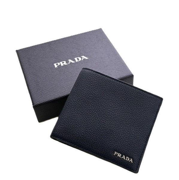 PRADA 2MO738 MEN'S GRAIN  LEATHER  WALLET WITH COIN POUCH BOXED BLACK