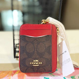 COACH ZIP CARD CASE SIGNATURE CANVAS CW862  BROWN RED