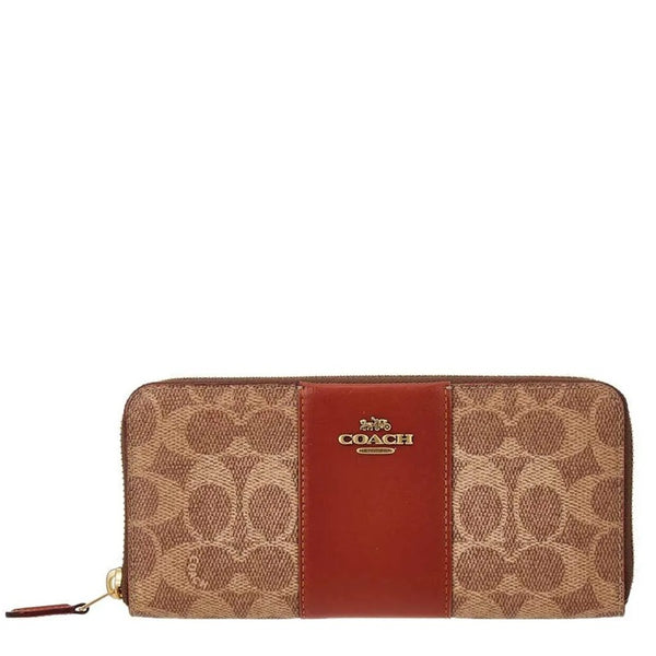 COACH SLIM ACCORDION ZIP WALLET IN COLORBLOCK SIGNATURE CANVAS 73739 BROWN