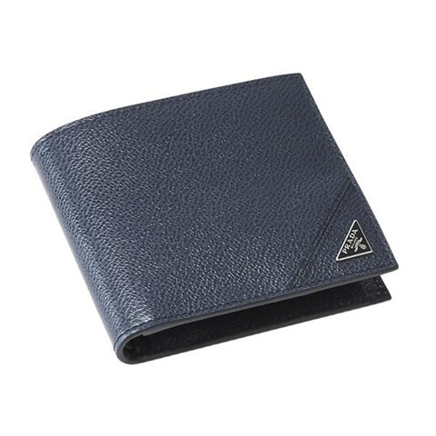 PRADA 2MO738 MEN'S GRAIN  LEATHER  WALLET WITH COIN POUCH BOXED DARK BLUE