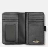 KATE SPADE FLOWER FLORAL PVC MEDIUM COMPACT BIFOLD WALLET KN755 BLACK