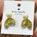 KATE SPADE  LAVISH BLOOM GOLD-TONE LEAF PEARL STUD EARRINGS O0R00324