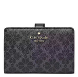 KATE SPADE FLOWER FLORAL PVC MEDIUM COMPACT BIFOLD WALLET KN755 BLACK