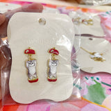 MOFUSAND FROM JAPAN SWINGING CLIP-ON EARRINGS - APPLE CAT