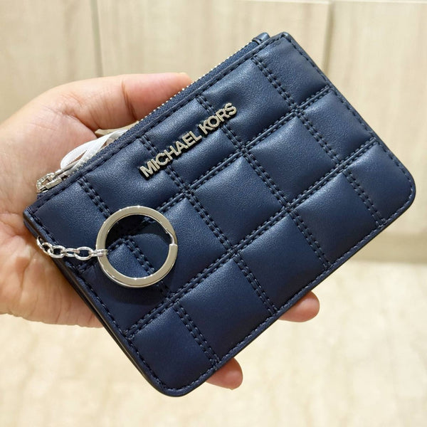 MICHAEL KORS JET SET TRAVEL SMALL QUILTED COIN POUCH 35R5STVP1V NAVY