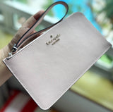 KATE SPADE LUCY SAFFIANO LEATHER MEDIUM L-ZIP WRISTLET POUCH IN CONCH PINK KD546