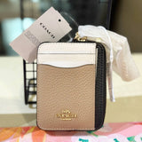 COACH ZIP CARD CASE  CW862  BROWN CREAM COLOR BLOCK