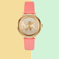 MICHAEL KORS ADDYSON THREE-HAND GRAPEFRUIT LEATHER WATCH MK2964 40MM