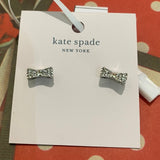 KATE SPADE READY SET BOW PAVE BOW STUDS EARRINGS IN CLEAR/ SILVER O0RU1560