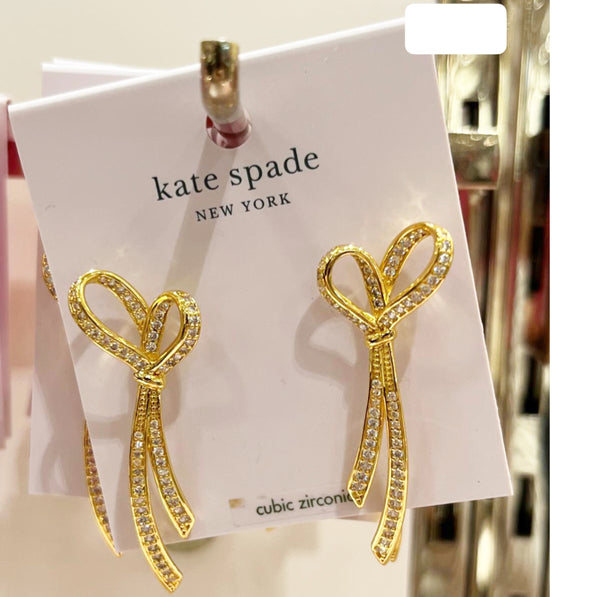 KATE SPADE ALL TIED UP PAVE DROP EARRINGS CRYSTAL GOLD K6911