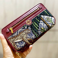 TORY BURCH WOMEN'S LONG RED MULTI T MONOGRAM EMBROIDERED ZIP CONTINENTAL WALLET 84030-405