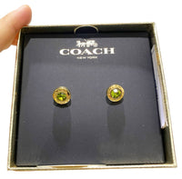 COACH OPEN CIRCLE STONE STRAND EARRINGS GOLD/GREEN F54516 / 54516 IN BOX