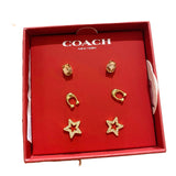 COACH SIGNATURE STAR EARRINGS SET GOLD/PINK CF985  BOX