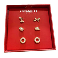 COACH SIGNATURE PEARL BOW EARRINGS SET ROSE GOLD CF984 + BOX