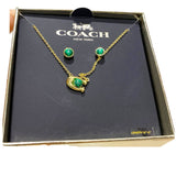 COACH BOXED  SIGNATURE C NECKLACE & EARRINGS JEWELLERY SET 376340 GREEN